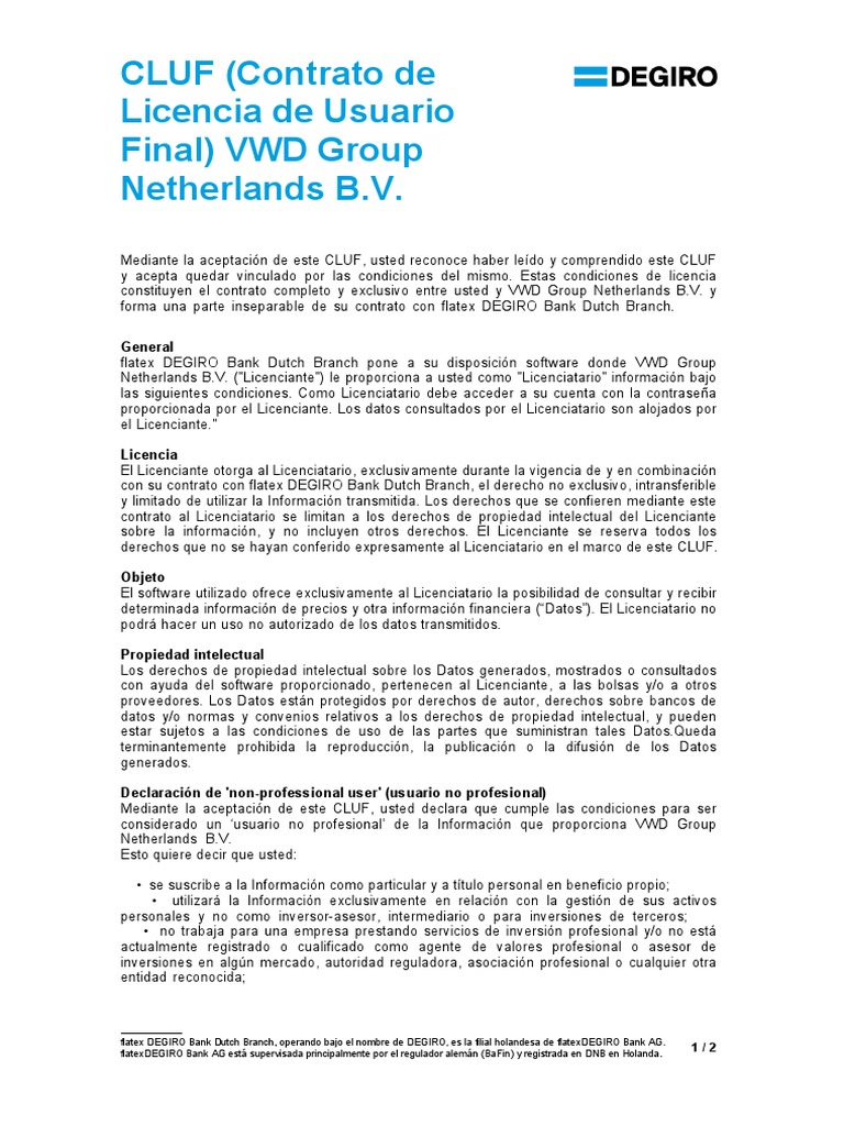 CLUF VWD Group: Términos y Condiciones | PDF | Propiedad intelectual