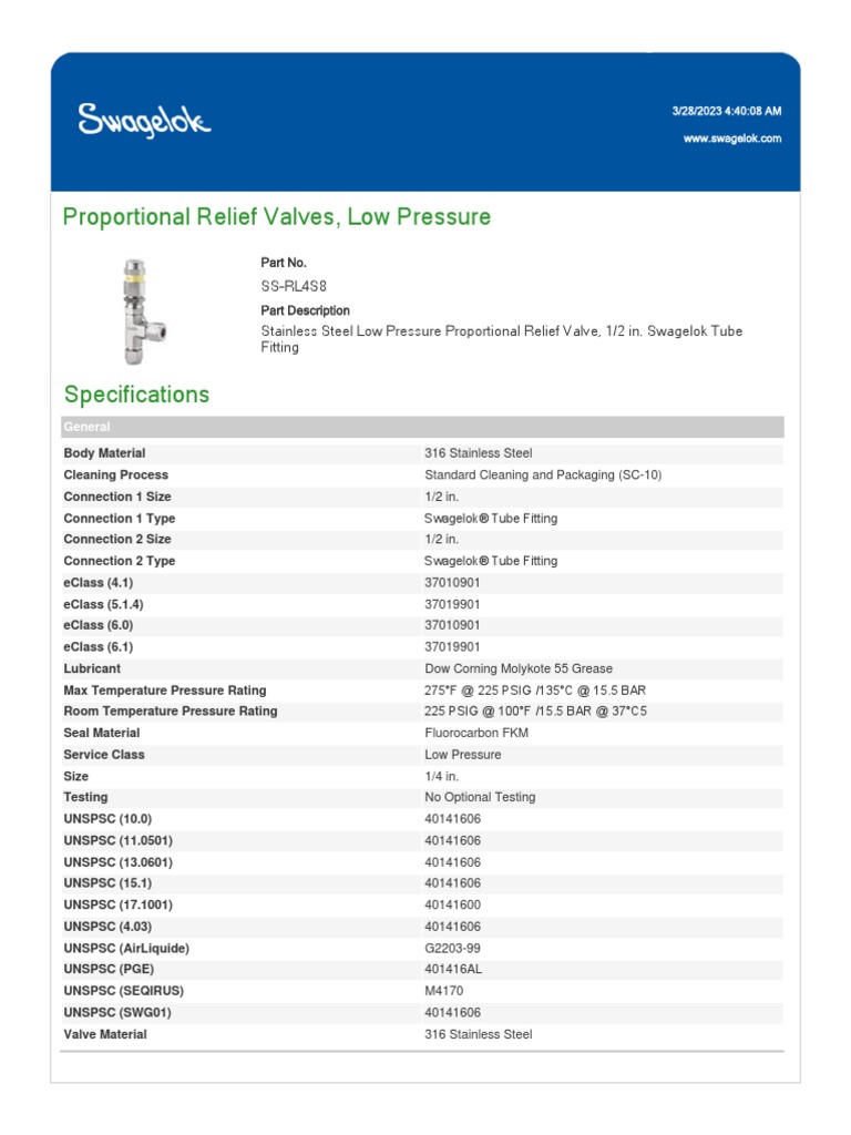 SS-RL4S8 Specifications | PDF | Valve | Pipe (Fluid Conveyance)
