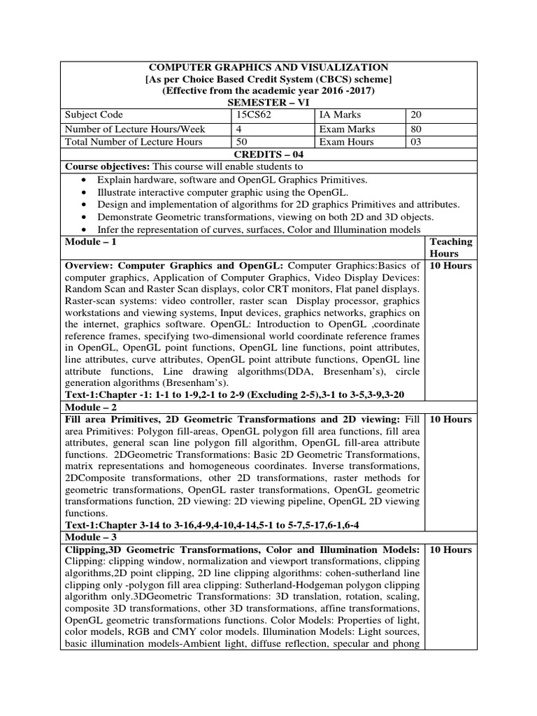 CG Syllabus | PDF | 2 D Computer Graphics | Computer Graphics