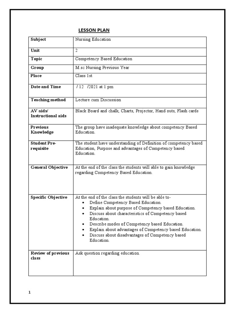 Lesson Plan of Competency Based Edu Cation | PDF | Change | Communication