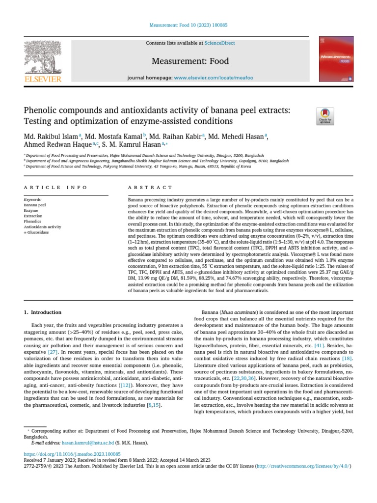 2023phenolic Compounds and Antioxidants Activity of Banana Peel ...