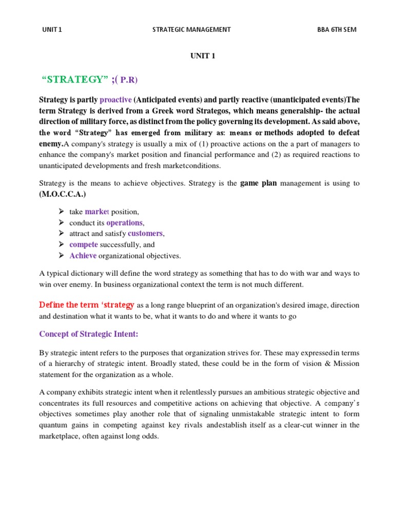 Unit 1 SM Bba 6TH Sem 2022-23 | PDF | Strategic Management | Marketing