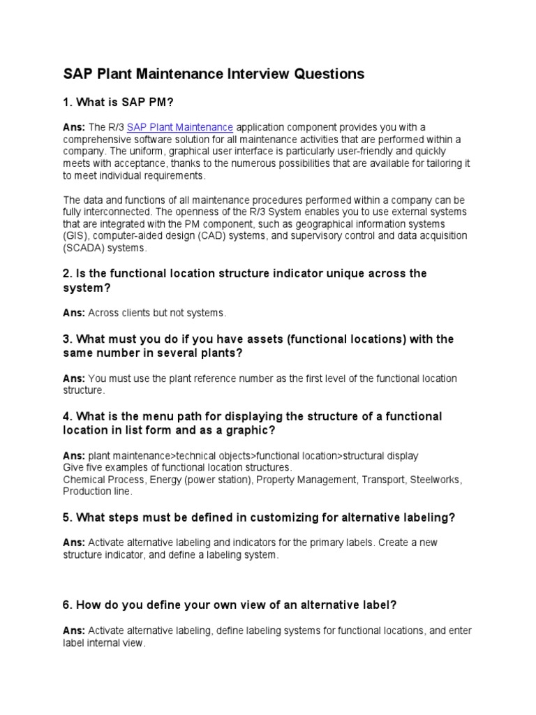 SAP PM Interview Questions Overview | PDF | Scada | Geographic ...
