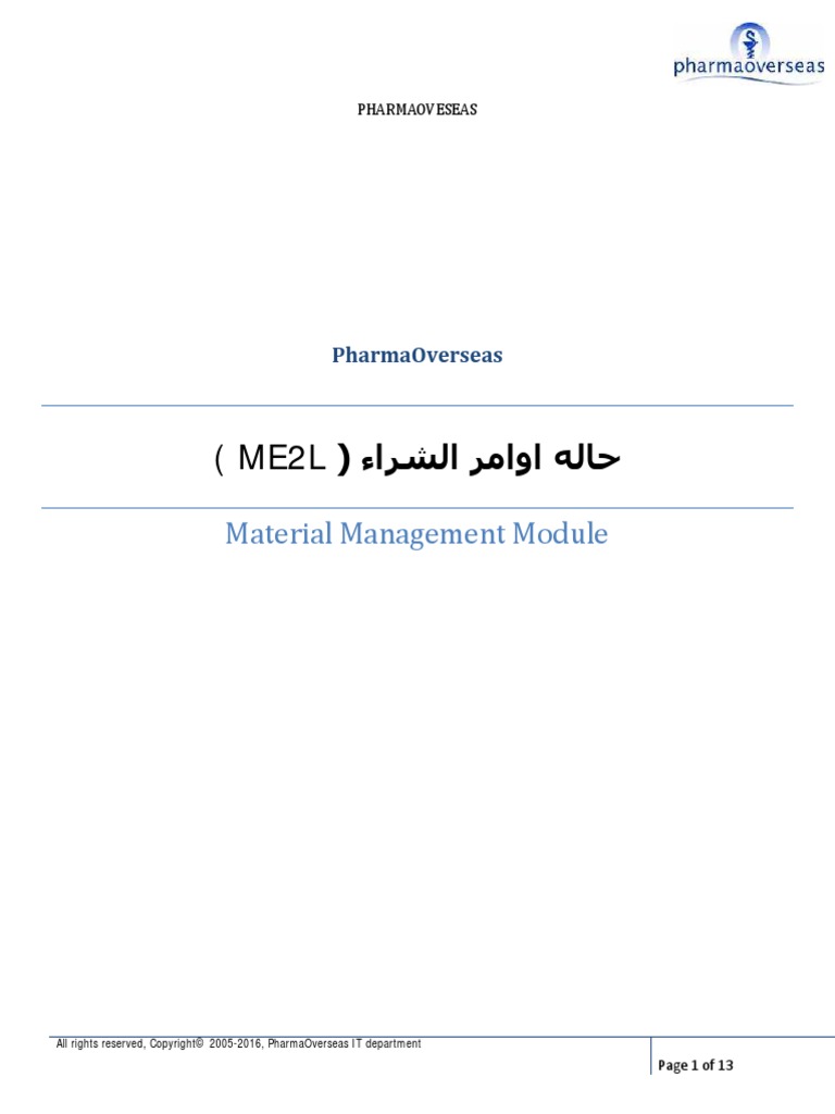Material Management Module Pharmaoverseas PDF Information