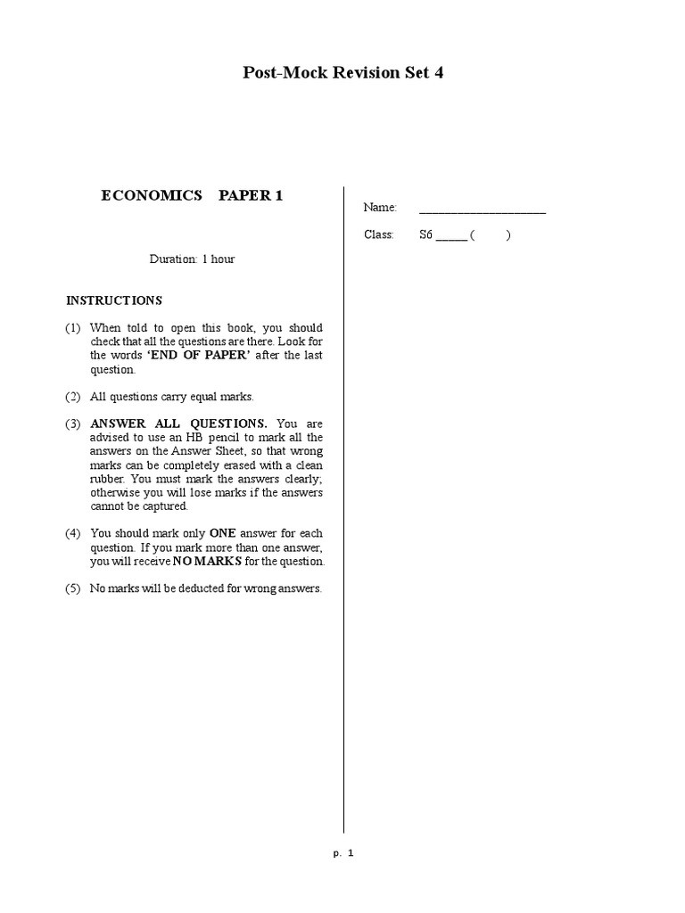 Economics Paper 1 Revision Set | PDF