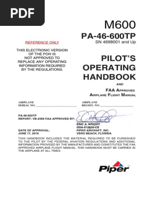 PA-46-600TP Pilot'S Operating Handbook: Reference Only | PDF