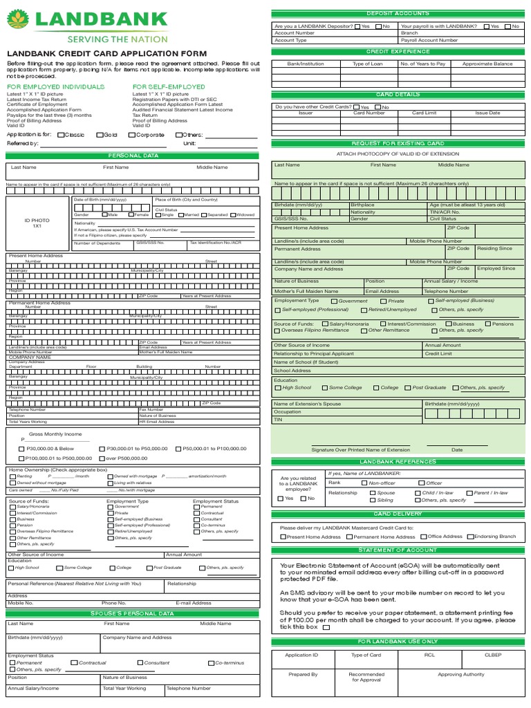 LANDBANK Credit Card Application Form 2022 PDF Credit Card Payments