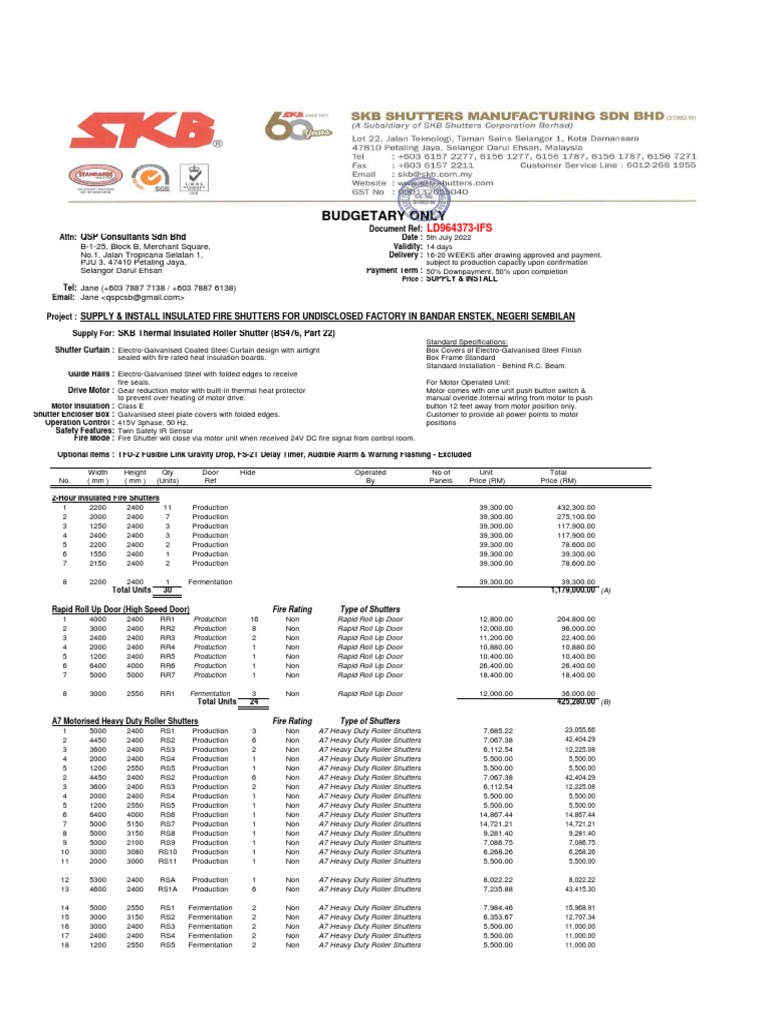 Quotation Supply and Installation For Roller Shutter SKB PDF