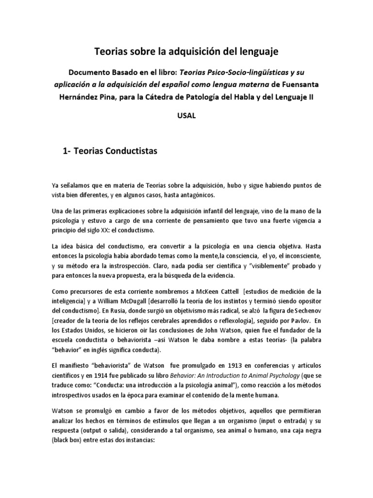 Teorías sobre la adquisición del lenguaje | PDF | Aquisición de idioma ...