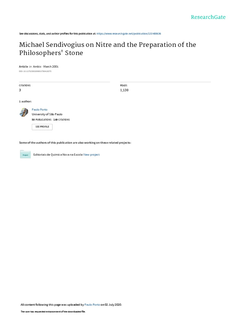 Michael Sendivogius On Nitre and The Preparation of The Philosopher's