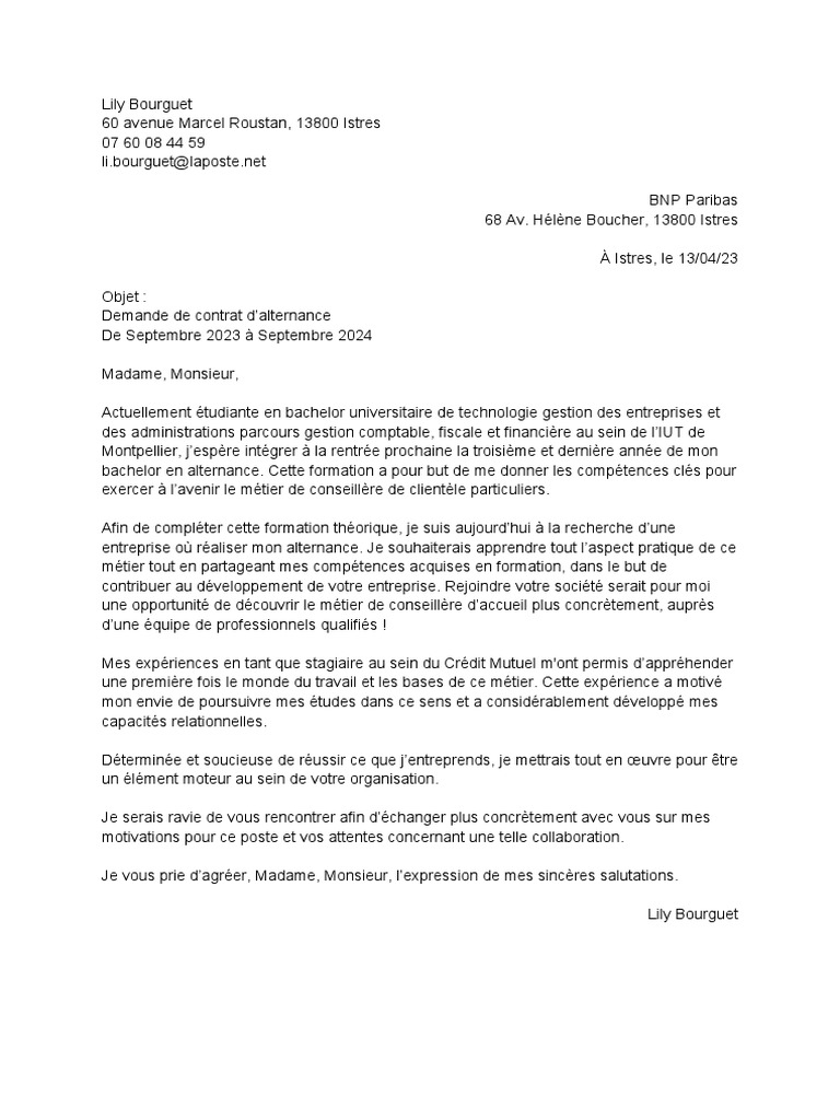 Lettre BNP Paribas PDF