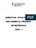 DIRECTIVA Nº010-2023-VA. Que Norma El Proceso de Matricula 2023 - I