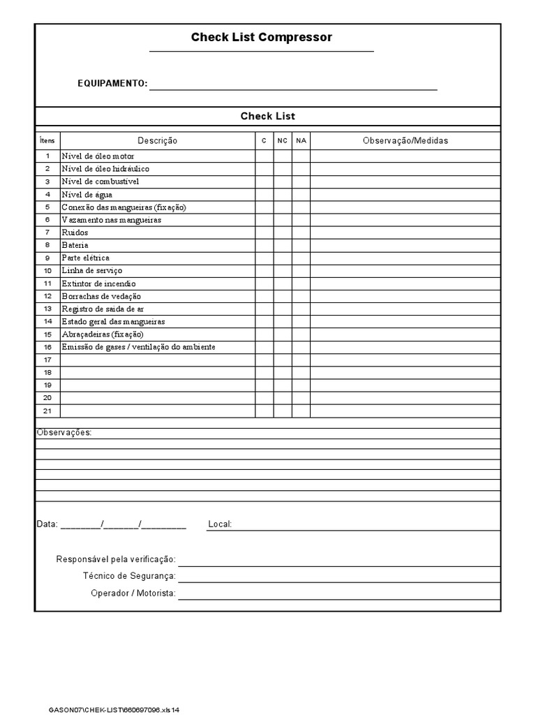 Check list compressor | PDF