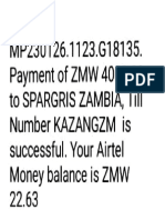 Airtel Money payment receipt for ZMW 4000 to SPARGRIS ZAMBIA