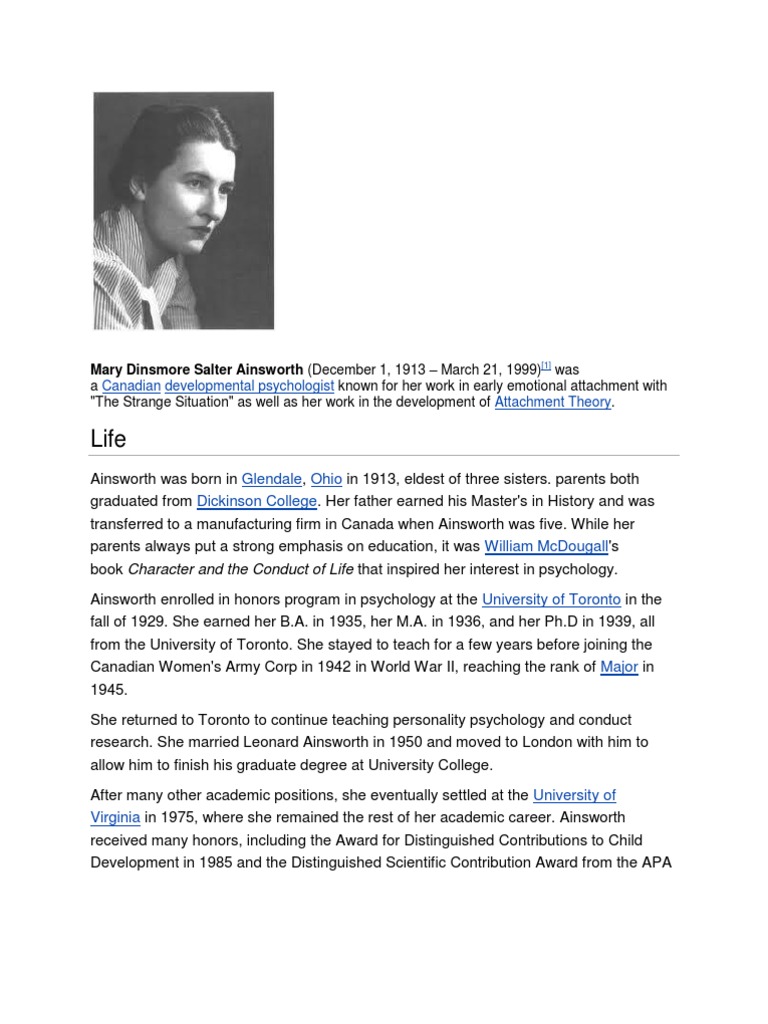 Mary Ainsworth Attachment Theory Social Psychology