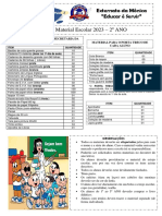 Lista de Material Escolar 2023 – 2o ANO