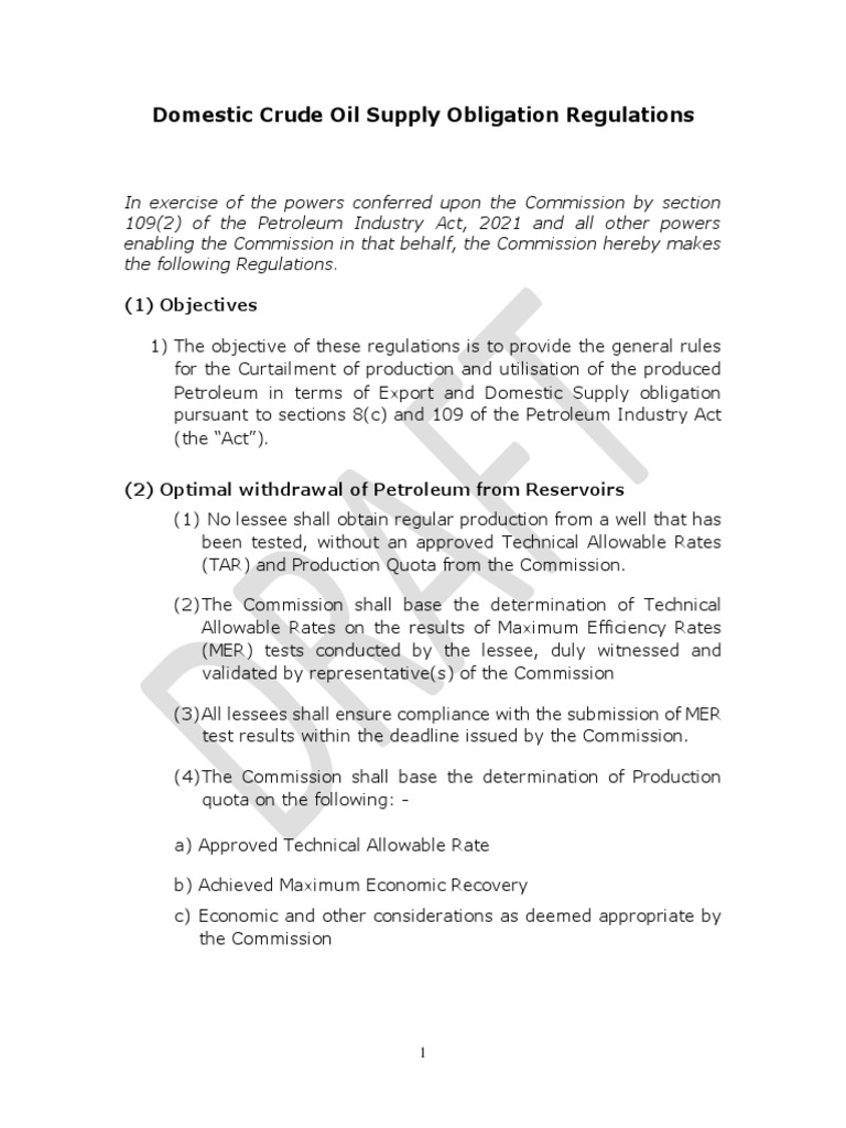 Domestic Crude Oil Supply Obligation REGULATIONS V1.0 PDF