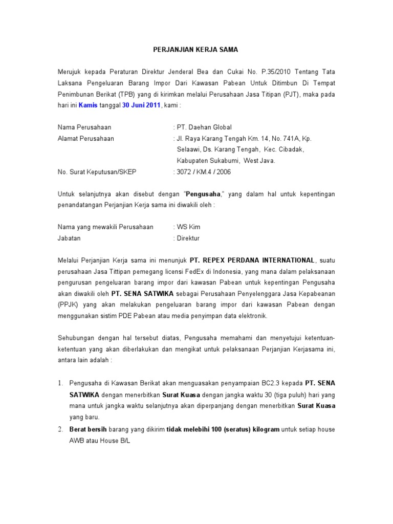 Mou Sample Contoh Surat Penunjukan Bc2 3 Legal 2
