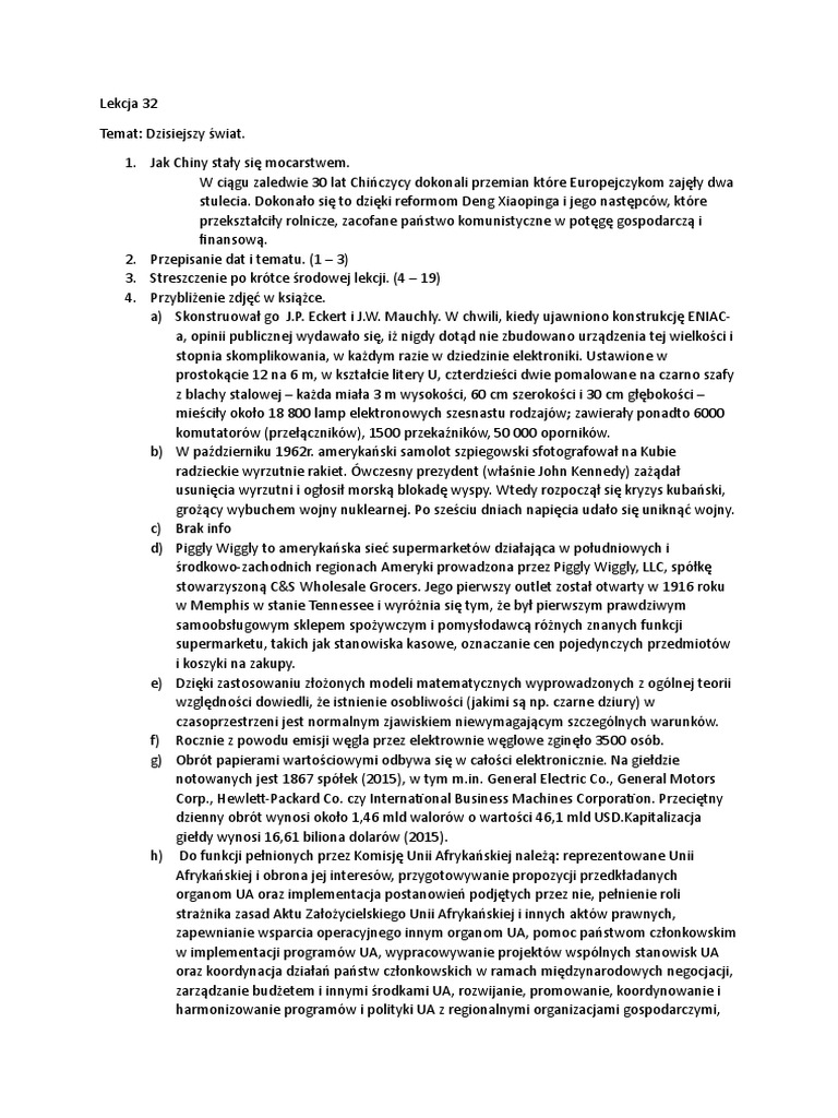 Lekcja 32 Dzisiejszy Świat | PDF