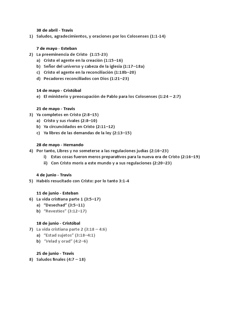 Bosquejo Colosenses | PDF