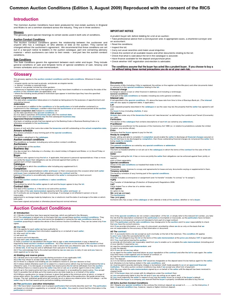 Common Auction Conditions (Edition 3, August 2009) Reproduced With The ...