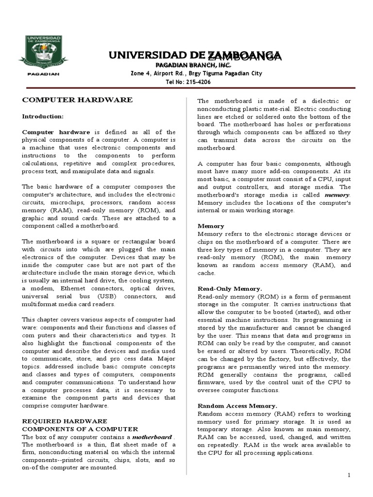 NCM 110 Computer Hardware Notes PDF Computer Data Storage Usb