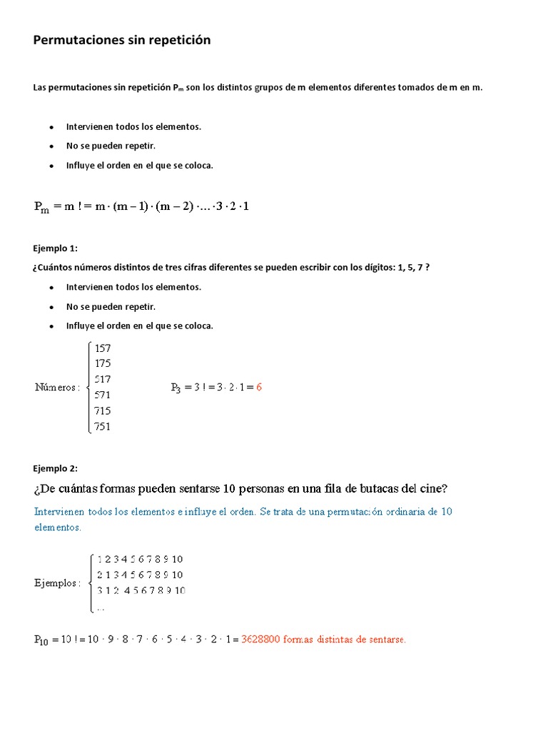 Permutaciones y combinaciones sin repetición | PDF
