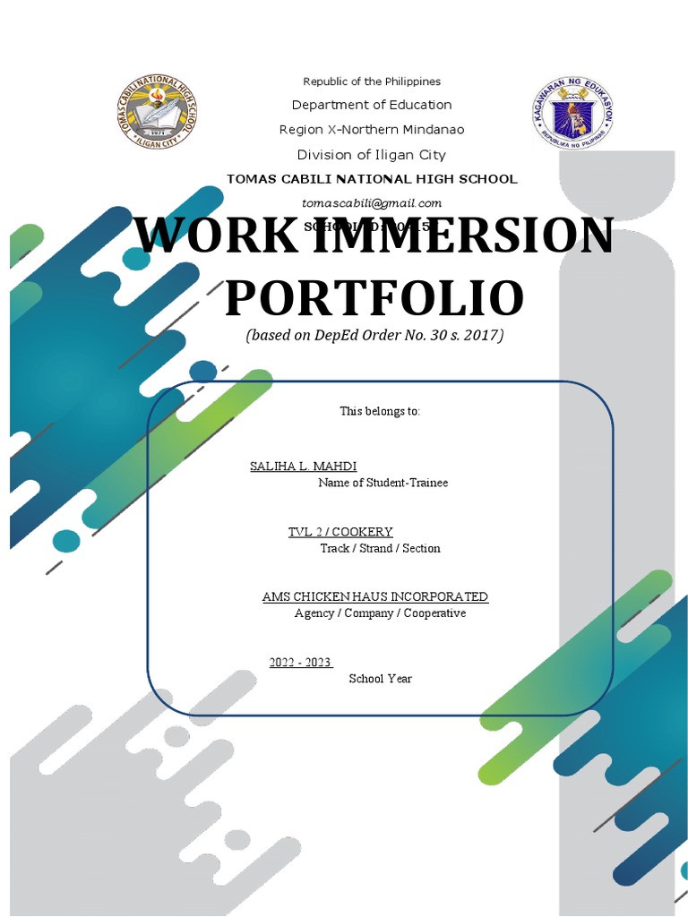 Work Immersion Portfolio for TVL Cookery | PDF | Foods