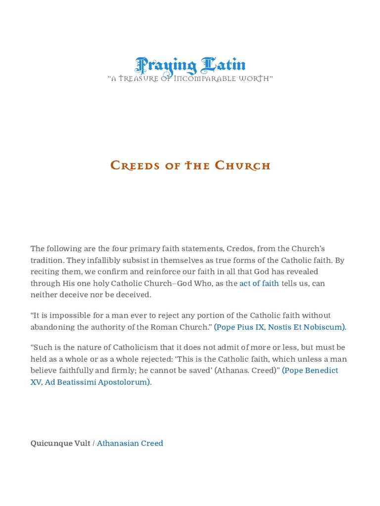 Creeds of The Church - Latin Prayers - Prayers in Latin - Praying Latin ...