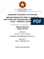 Learning Episode 8 Activities (Establishing My Own Classroom Routines and Procedure in A Face-To-Face / Remote Learning) Field Study 2 ELED 30143