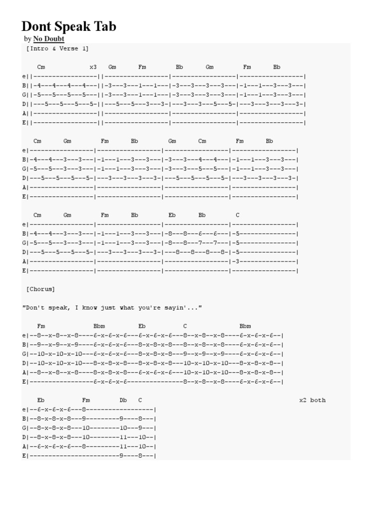 Dont Speak Tab PDF Song Structure Performing Arts