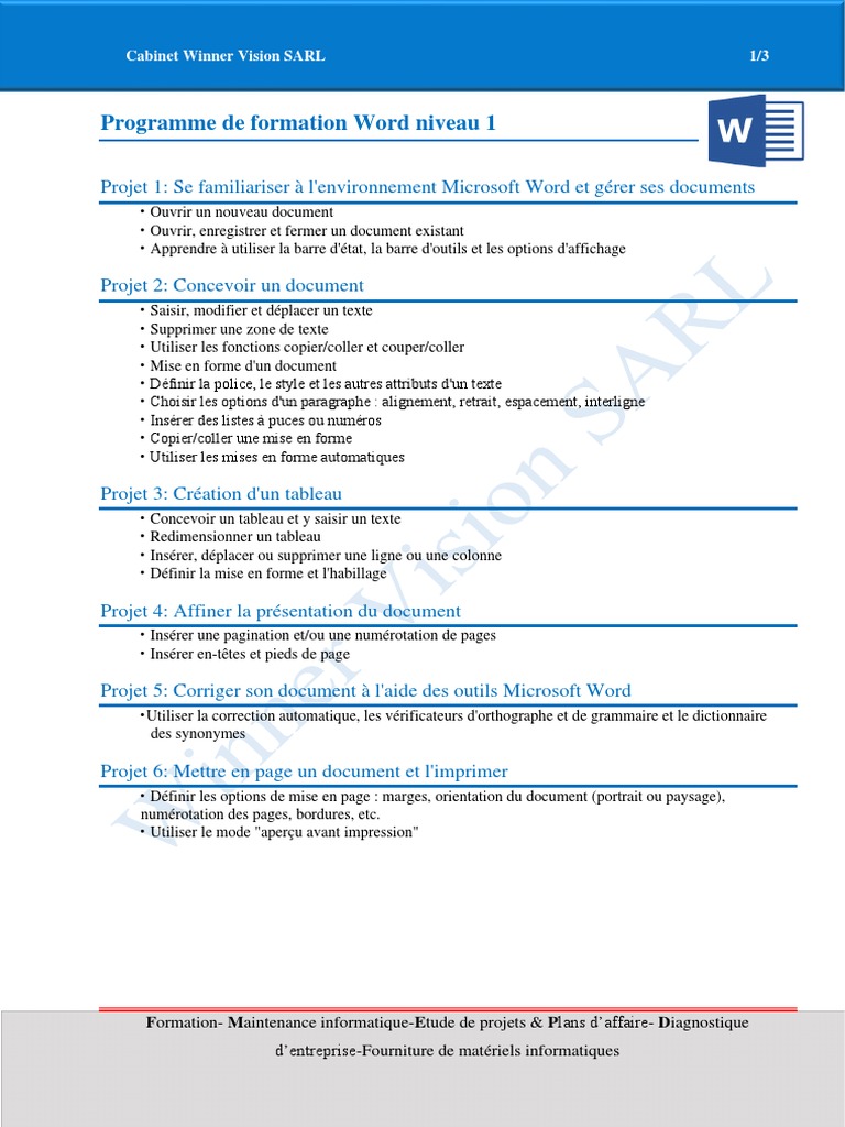 Programme de Formation Word 1 À 3 | PDF | Microsoft Word | Mise en page