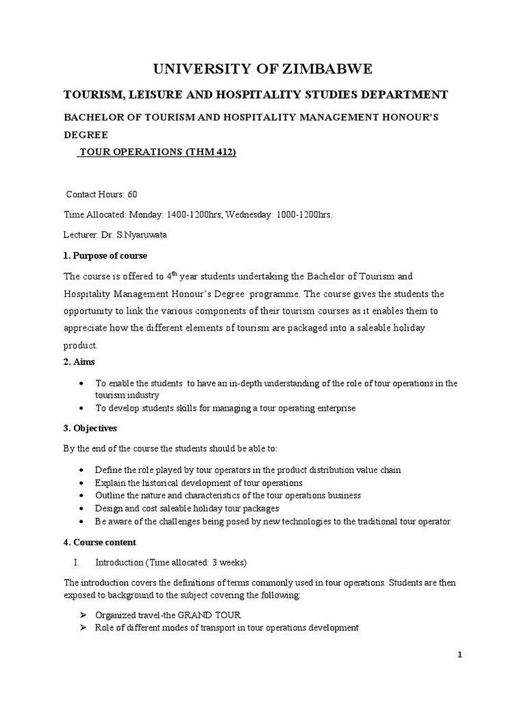 Tour Operations Course Overview | PDF | Tourism