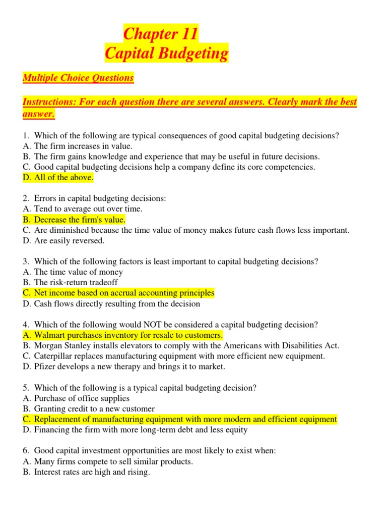 Chapter 11 Capital Budgeting Solutions Pdf Net Present Value