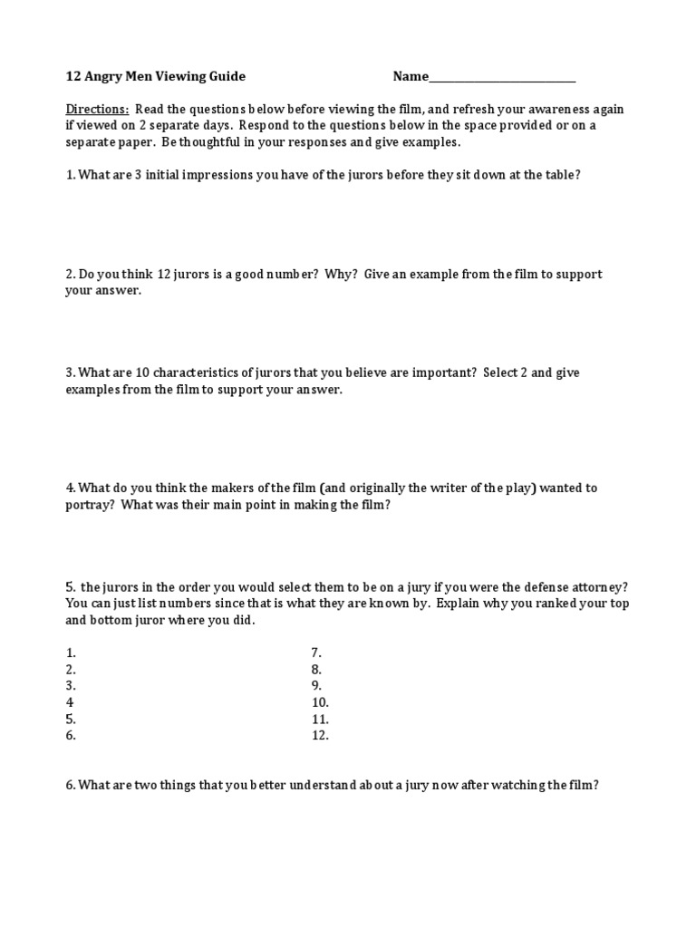 12 Angry Men Viewing Guide | PDF | Evidence