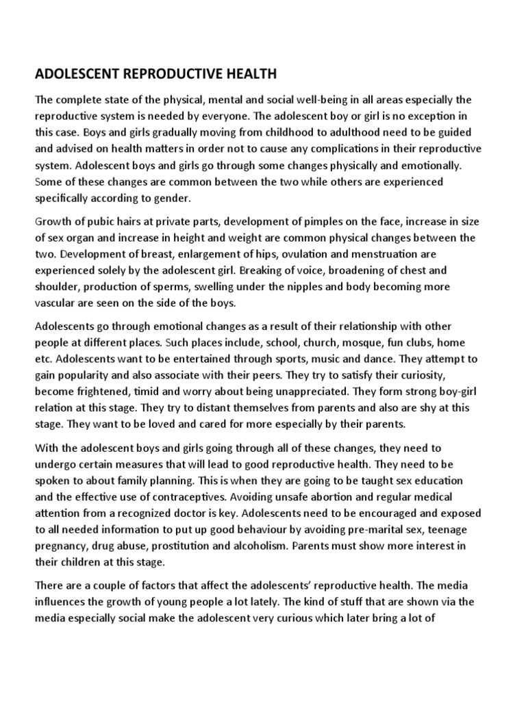 Adolescent Reproductive Health Guide | PDF | Adolescence | Human Sexual ...