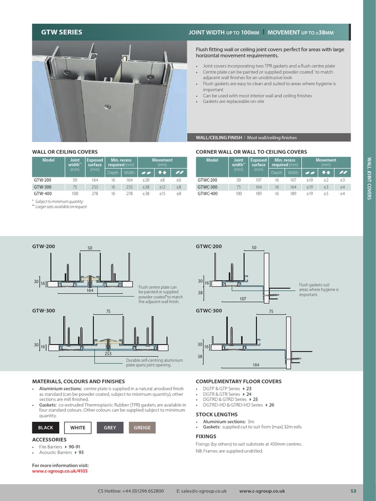 CS Allway GTW Series Wall Ceiling Expansion Joint Cover Info Sheet