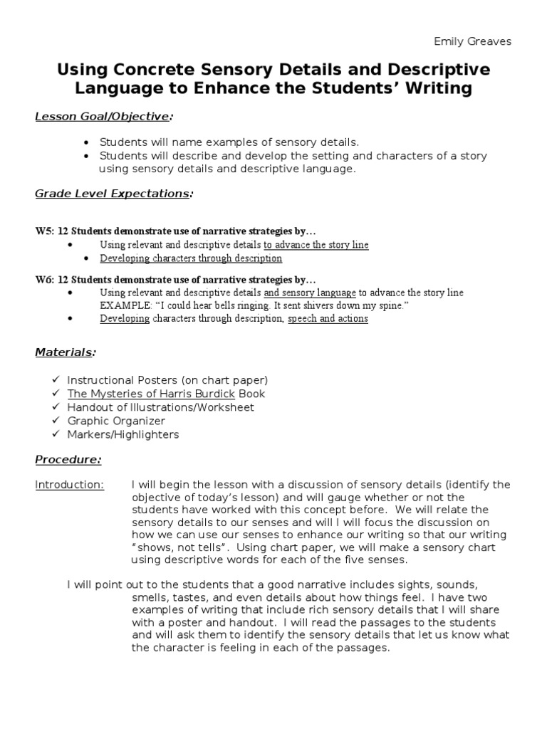 sensory details essay