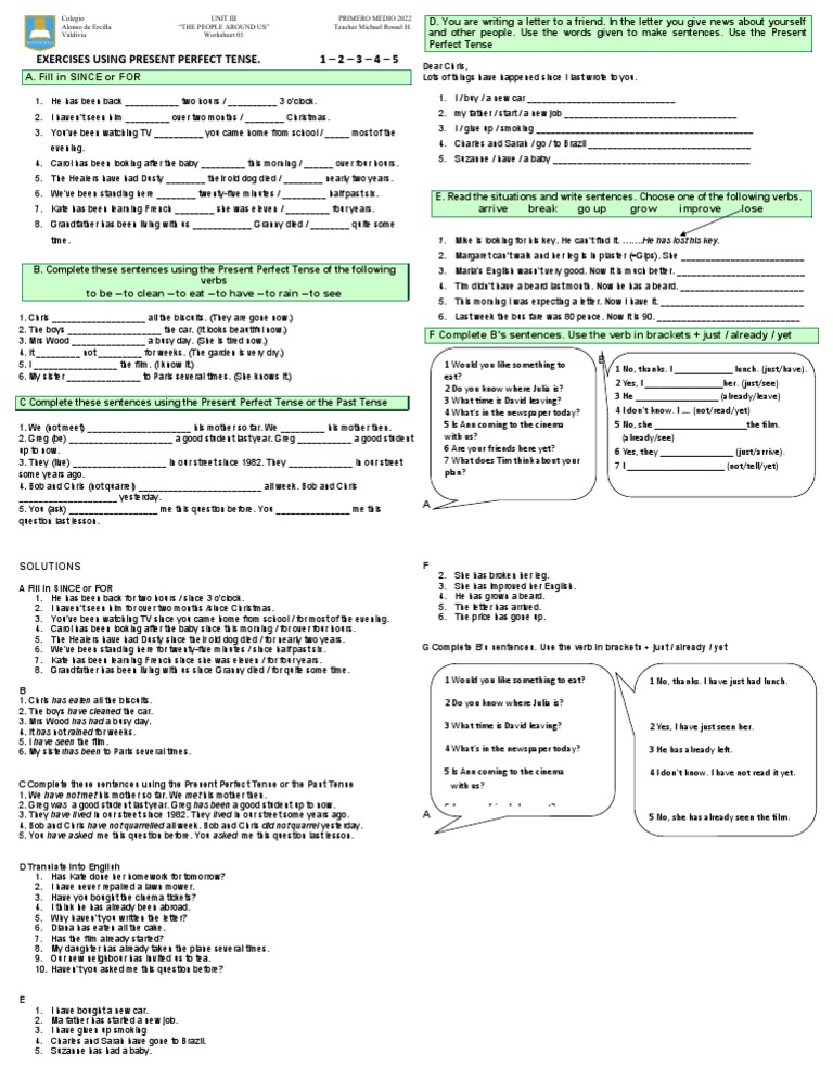2° GUIA GRAMMAR - Present Perfect | PDF | Grammatical Tense | Language ...