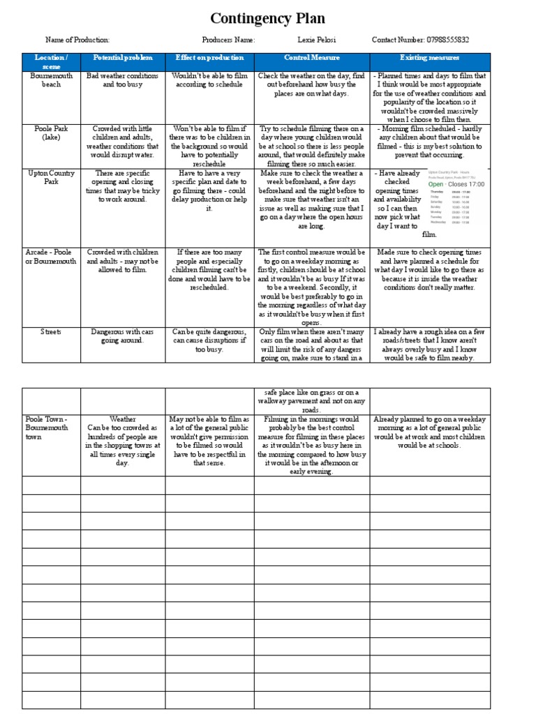 Filming Contingency Plan for Locations | PDF