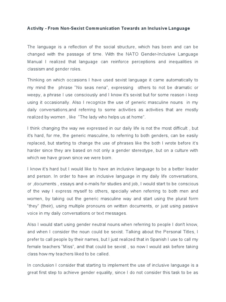 Non-Sexist Communication Towards An Inclusive Language | PDF | Sexism ...