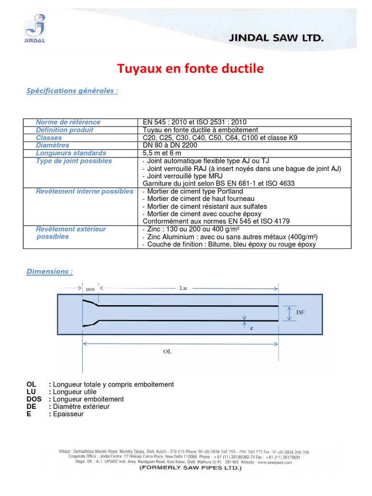 Tuyaux en fonte ductile : spécifications techniques | PDF | Ciment ...