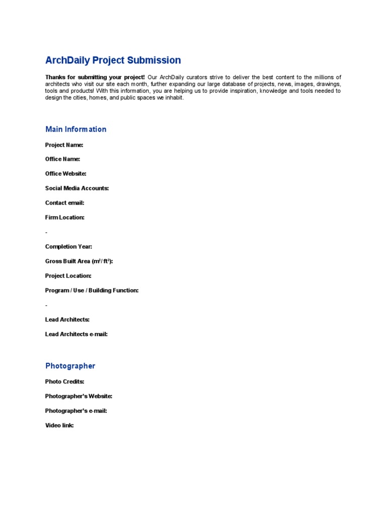ArchDaily Project Submission Guidelines | PDF