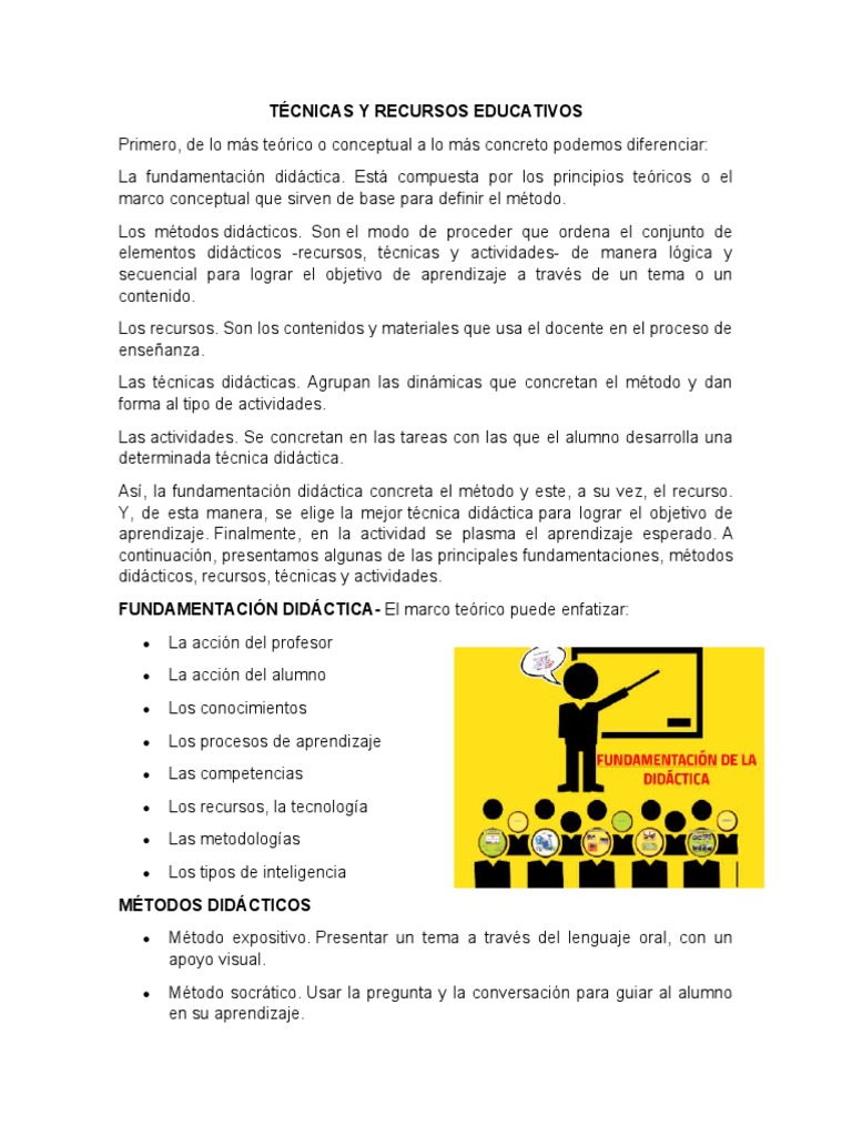 Técnicas y Recursos Educativos | PDF | Aprendizaje | Maestros