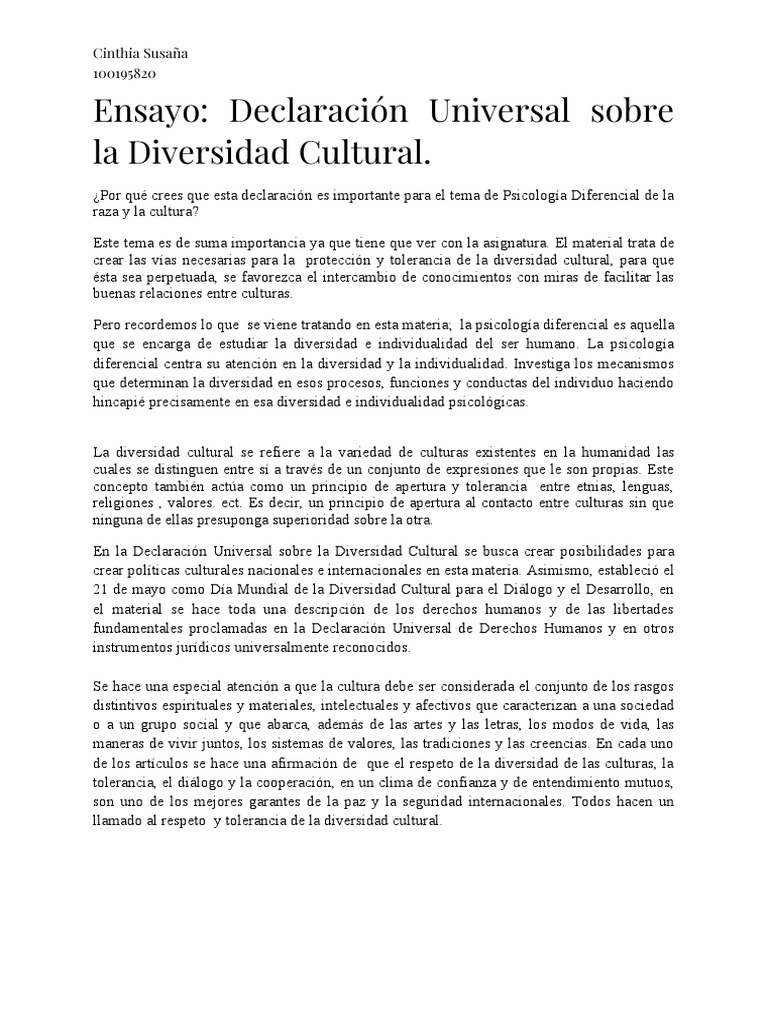 Importancia de la Diversidad Cultural en Psicología | PDF