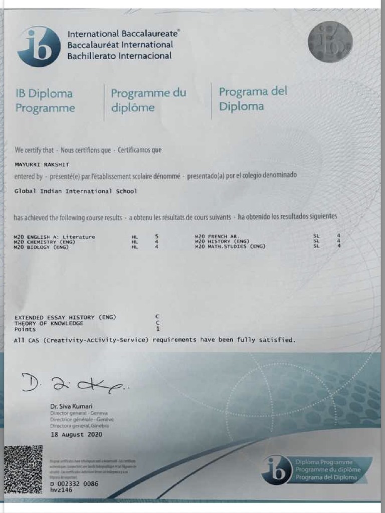 Example of Official IB Result PDF PDF