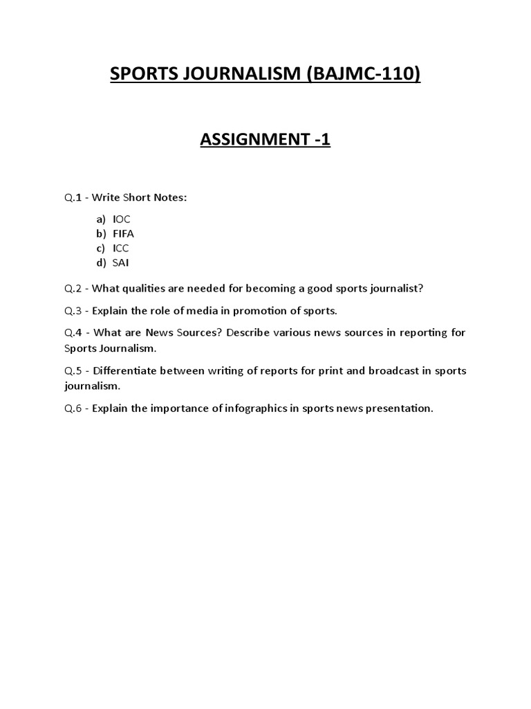 Sports Journalism (Bajmc110) Assignment 1 PDF