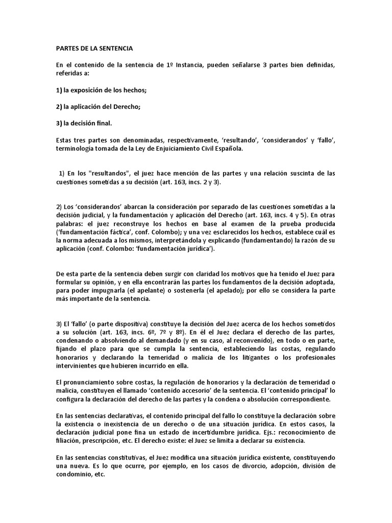 Partes de La Sentencia | Descargar gratis PDF | Sentencia (ley) | Juez