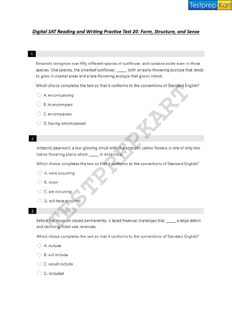 Digital SAT Reading and Writing Practice Test 20 PDF