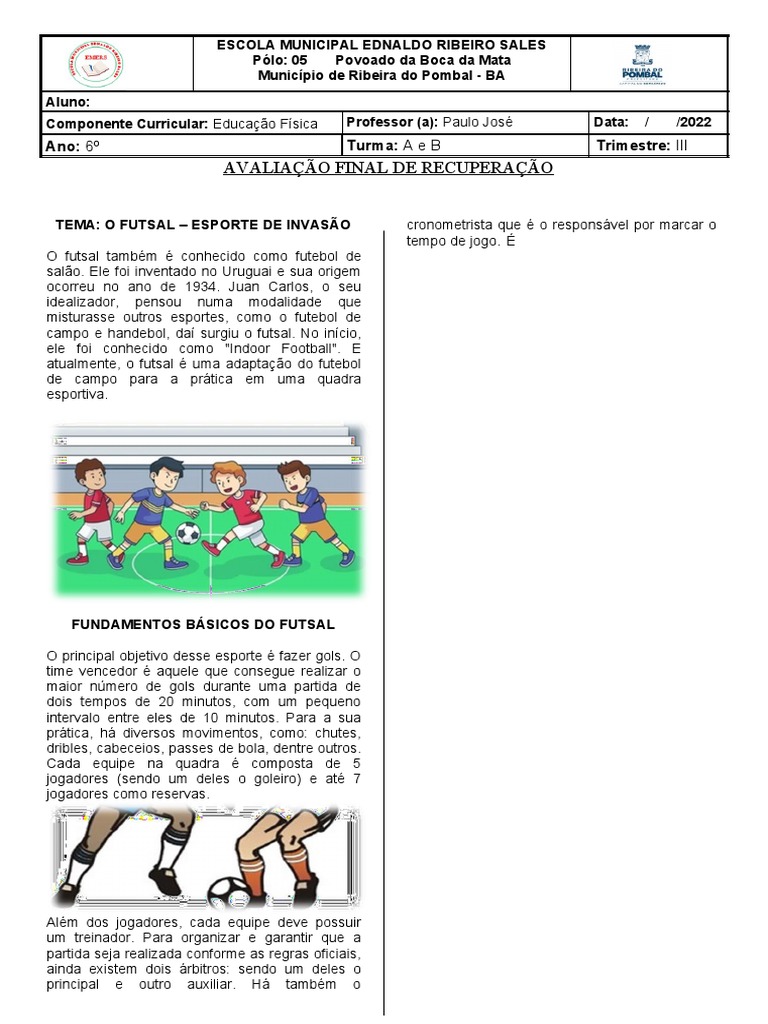 Futsal Perguntas Respostas 2019 2020, PDF, Times